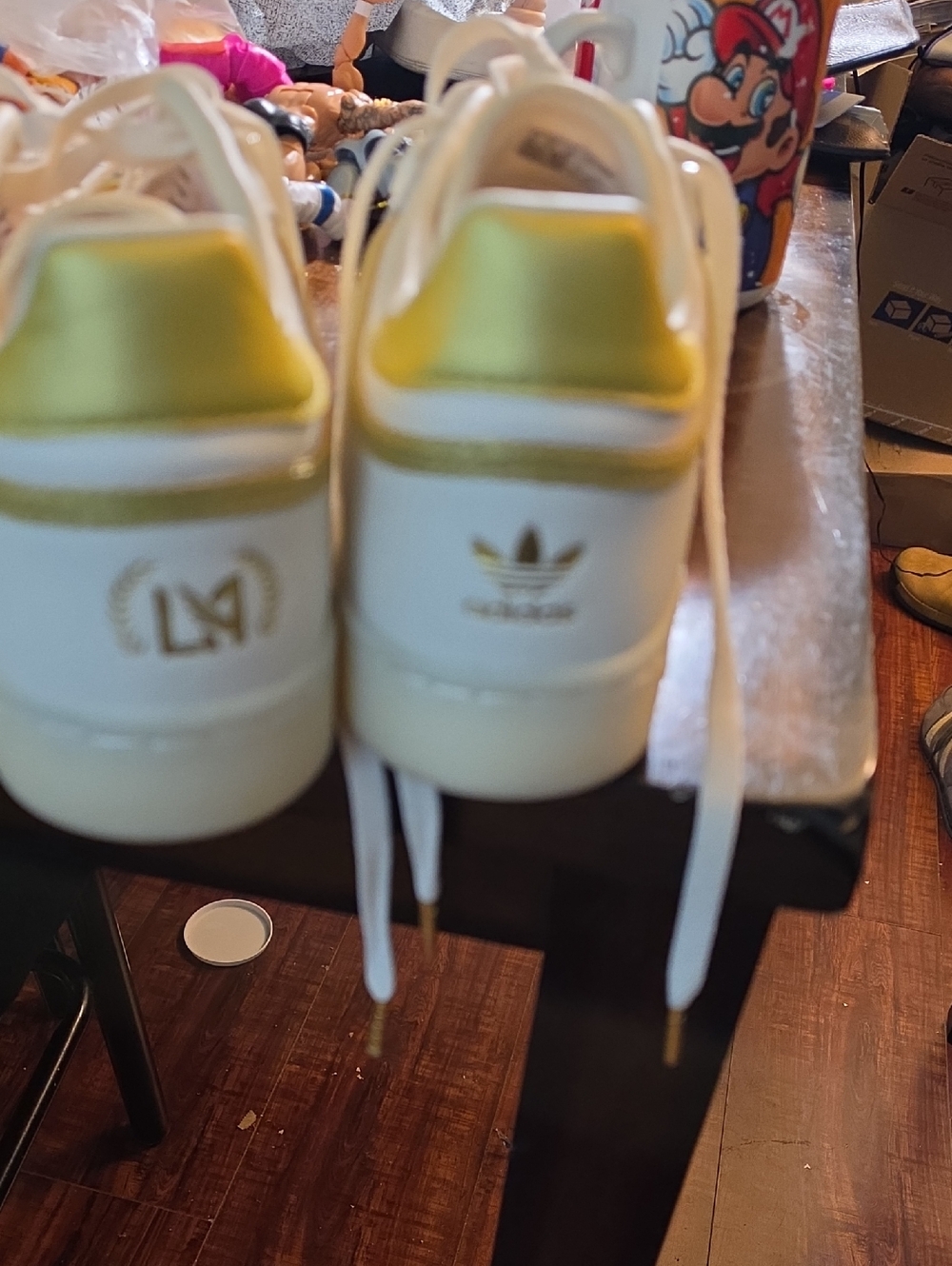 adidas Kids White Sneakers with Gold Heel Accents